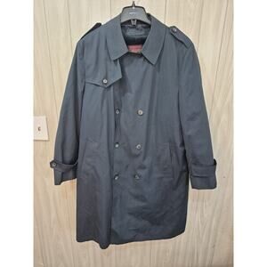 Adams Row Richman 44 Reg Black Trench Coat Faux Fur Lined New York Chicago Warm